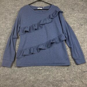 89th + Madison Blue Ruffle Long Sleeve Top XL